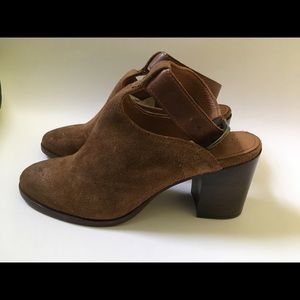 Frye suede brown leather slingback booties